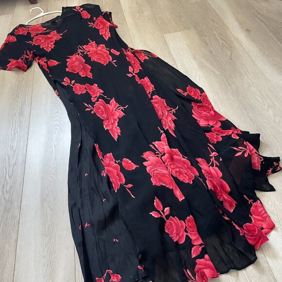 Vintage Floral Dress layered maxi womens Black Red (size 1x) whimsigoth feminine - Picture 5 of 7